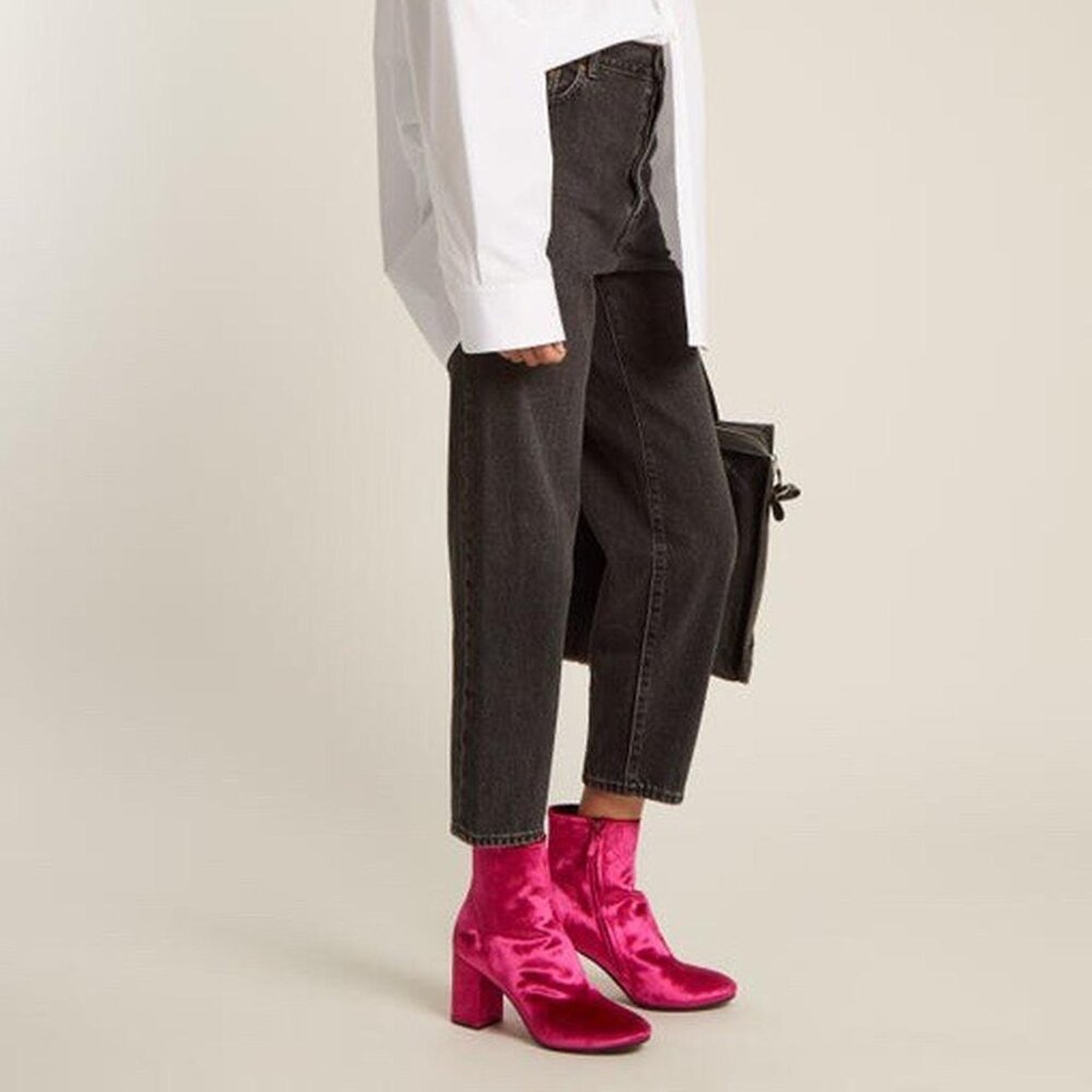 Balenciaga Ville Velvet Ankle Boots in Fuchsia Size 40